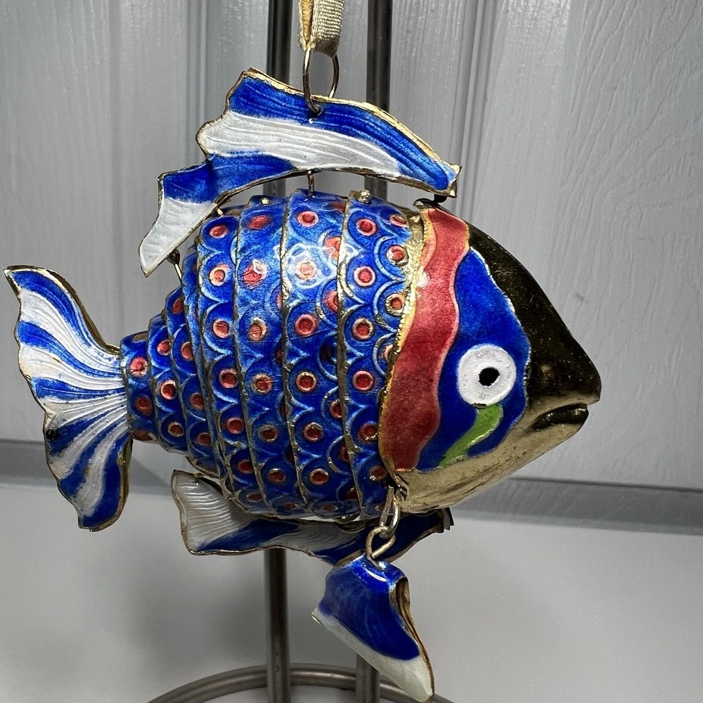 Cloisonné Enamel‎ Articulated Bendable Lg Tropical Fish Ornament Blue